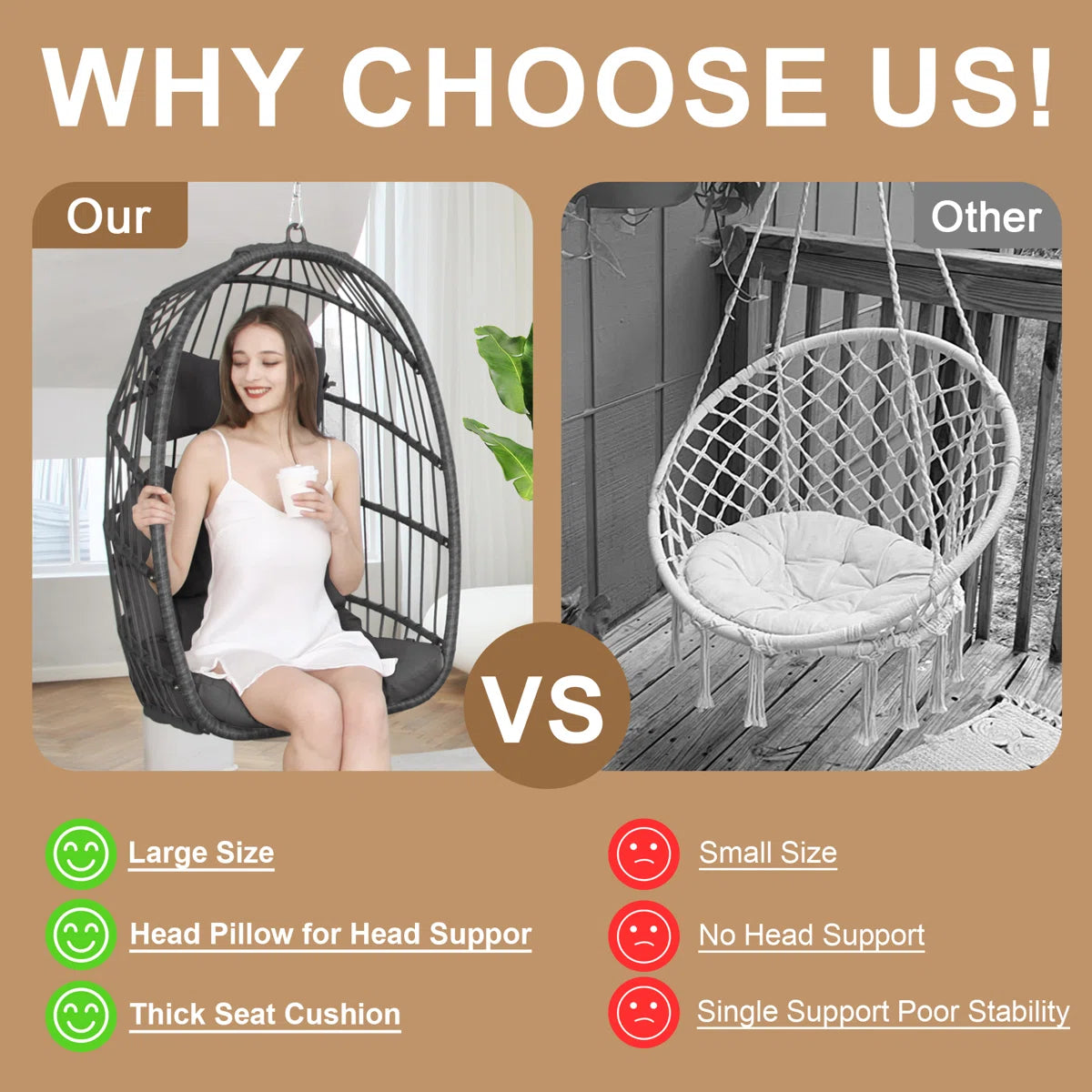 Chorley Indoor/Outdoor Porch Swing Egg Chair Without Stand