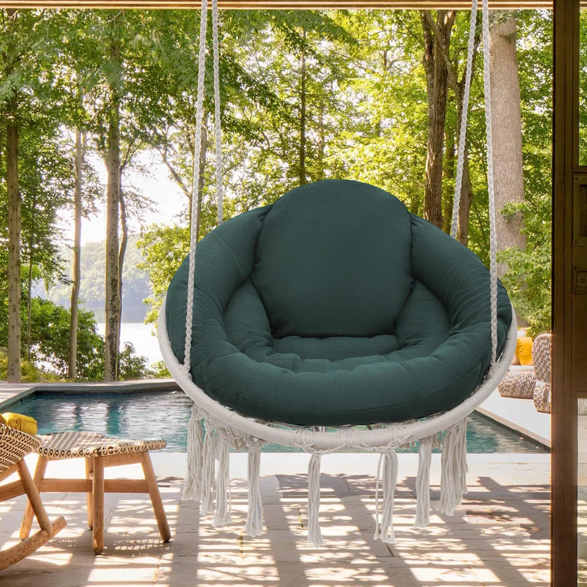 Macrame Hanging Hammock Chair with Tassels, Cotton Rope Mesh Swing Chair for Indoor Outdoor Garden